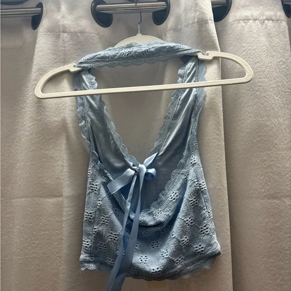 Lace Halter Top with Ribbon Tie - Picture 2 of 4